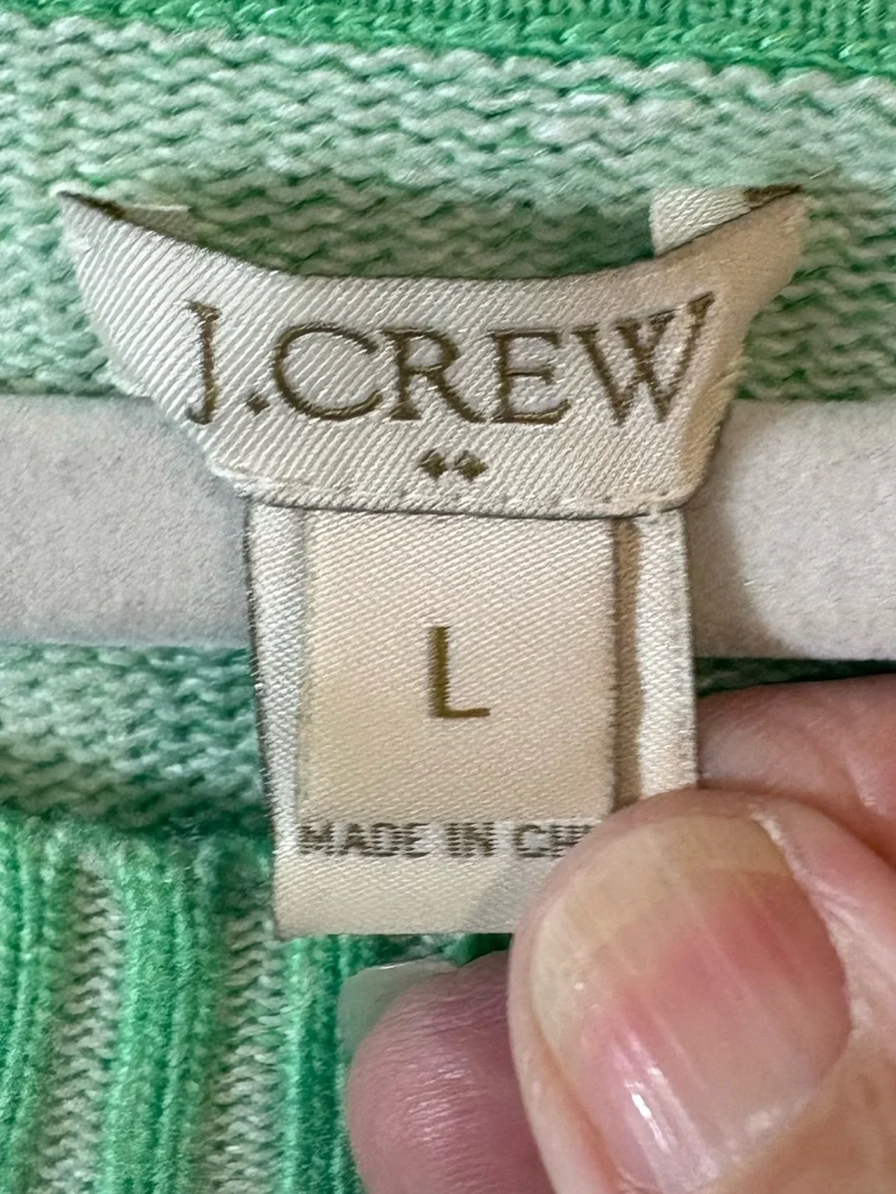 J.Crew sweater women’s large scoop neckline ribbing 3/4 sleeve LT green Pullover